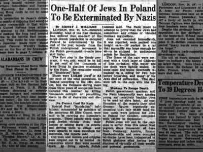 One-Half Of Jews In Poland To Be Exterminated By Nazis