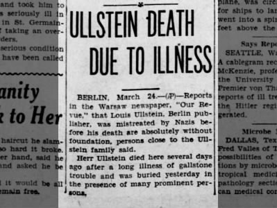 Ullstein Death Due to Illness