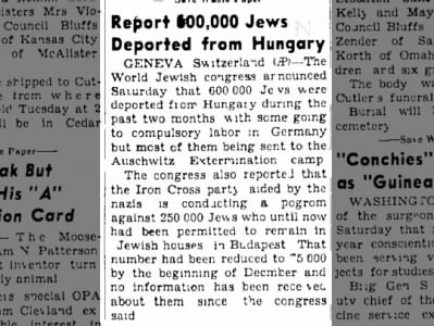 Report 600,000 Jews Deported from Hungary