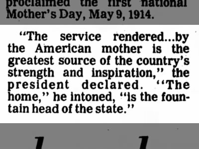 President Wilson creates national Mother's Day